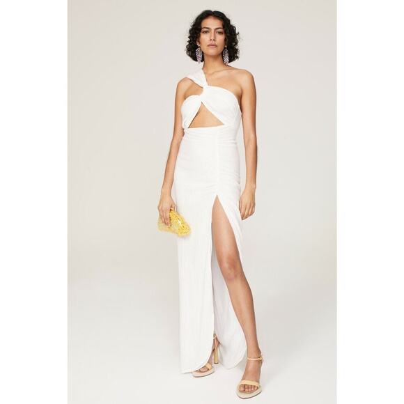 JUST BEE QUEEN White Cutout One Shoulder Cotton High Slit Dress Size Extra Large - Picture 1 of 12